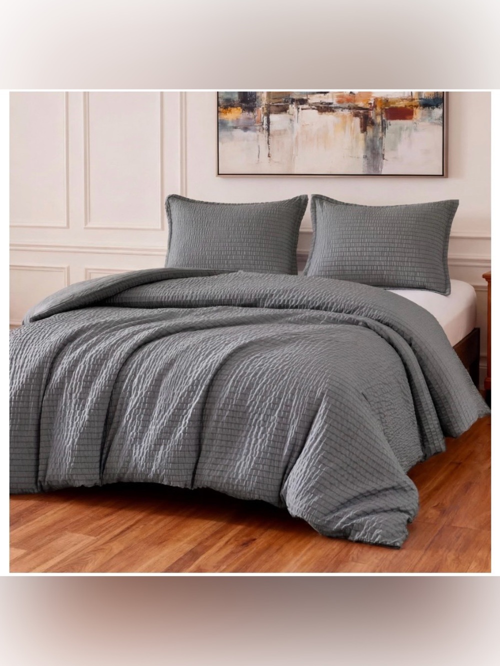 FULL SIZE Geometric Jacquard Duvet Set 100% Microfiber- DARK GRAY